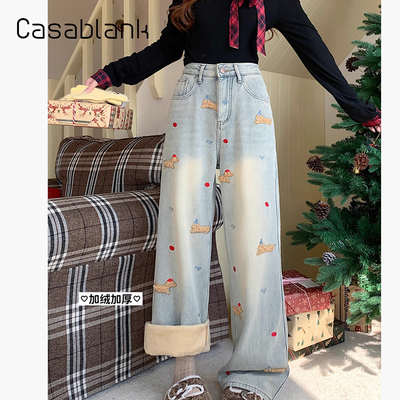 卡莎布兰卡复古卡通刺绣牛仔裤