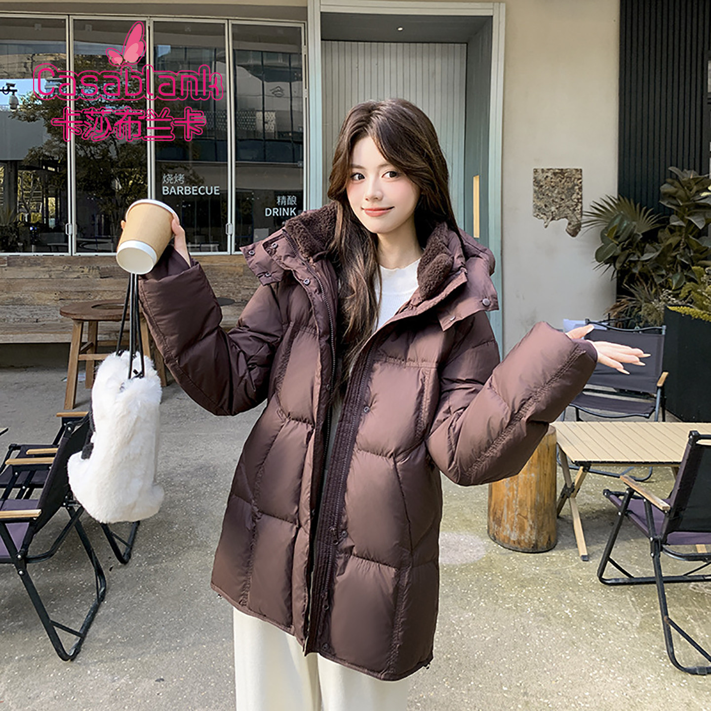 卡莎布兰卡加厚连帽时尚羽绒服女