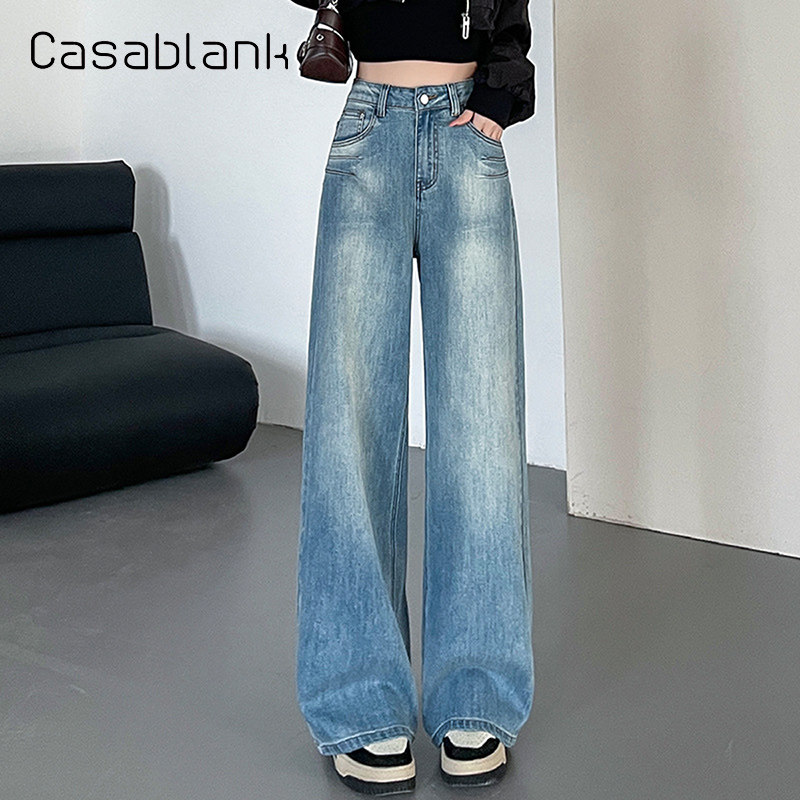 卡莎布兰卡休闲牛仔高腰阔腿裤女