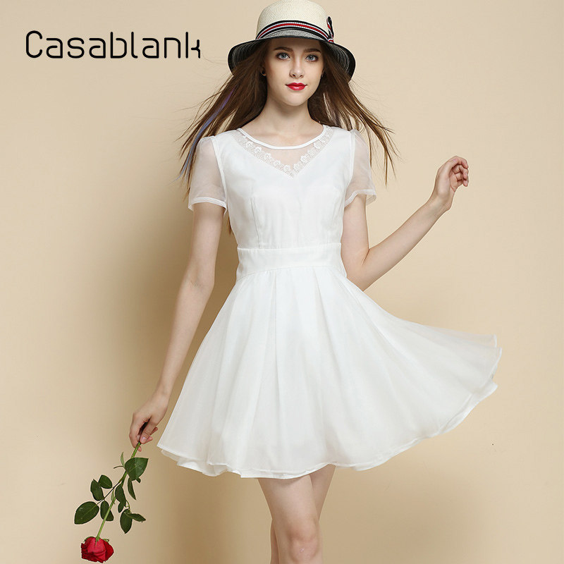 Casablank卡莎布兰卡夏季新款收腰蕾丝相拼淑女连衣裙C15211061