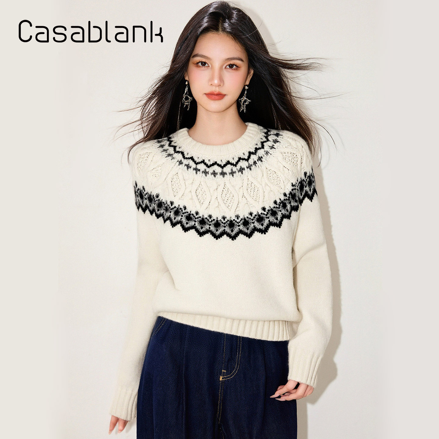 Casablank费尔岛提花宽松毛衣