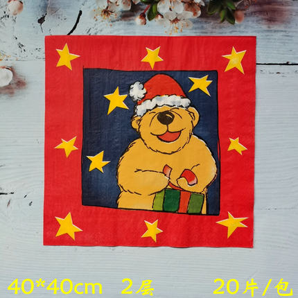 出口美国印花艺术餐巾纸西餐垫纸手帕圣诞qarty大号纸巾圣诞熊1包