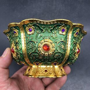 古玩杂项收藏仿古清代景泰蓝花开富贵碗多边形碗工艺品摆件包邮