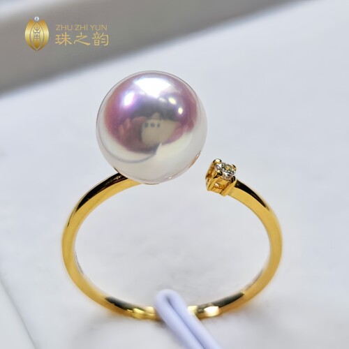 天女日本海水珍珠戒指18k金钻石