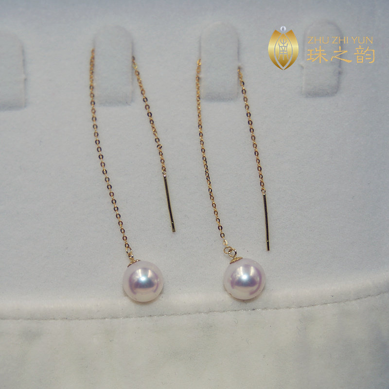 日本akoya天女海水珍珠耳线耳环18k金耳链长款耳饰正圆极强光优雅