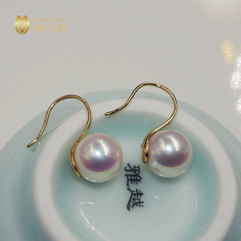 日本akoya天女海水珍珠耳钉耳环18K金耳饰正圆镜面极强光简约高端_虎窝淘