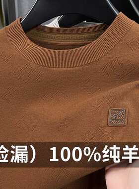 恒源祥男士秋冬羊毛衫短袖2025新款纯羊毛圆领半袖毛衣打底衫