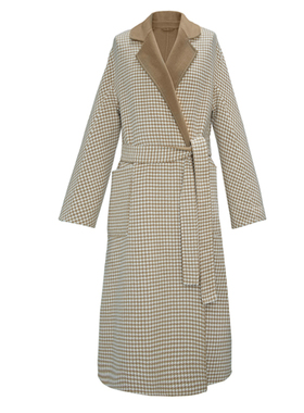 Y26087女士毛呢大衣双面呢时尚休闲千鸟格子
