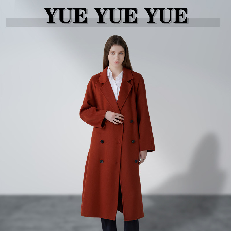Y26013女士水波纹毛呢大衣中长款双面呢冬季双排扣时尚休闲
