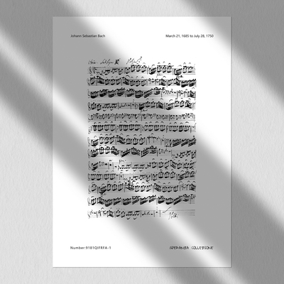 巴赫-1乐谱手稿-装饰画电子素材-欧美曲谱线稿复古做旧黑白影印