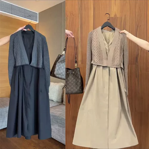 Демисезонная ретро трикотажная накидка, комплект, платье, длинная юбка, французский стиль