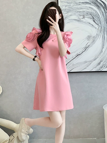 Дизайнерское летнее свободное платье для отдыха, юбка, розовое платье-футболка, тренд сезона, по фигуре, французский стиль