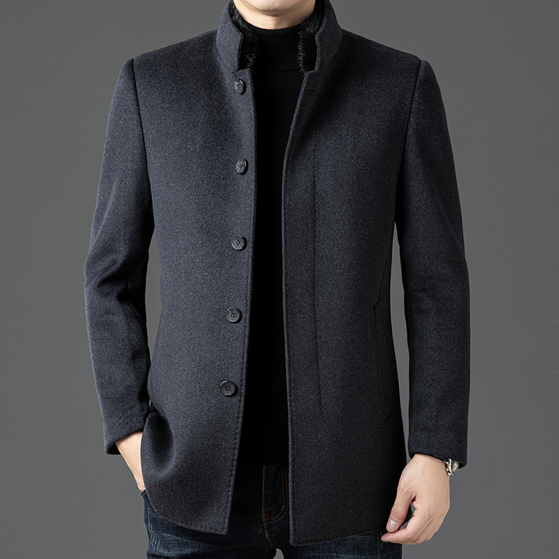 皮尔卡丹2025新款羊毛呢子大衣男中长款毛呢外套脱卸内胆爸爸男装