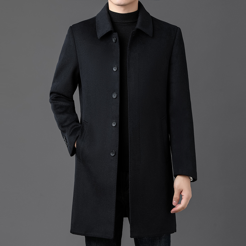 皮尔卡丹2025新款羊毛风衣男中长款冬季加厚中年双面毛呢大衣外套