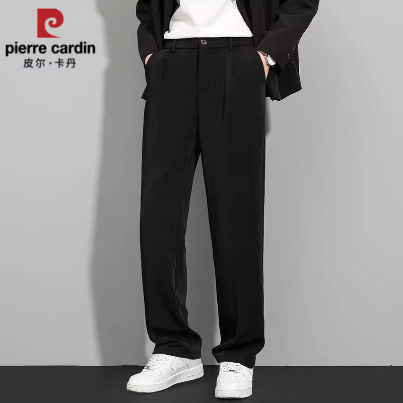 皮尔卡丹黑色休闲裤男士宽松直筒垂感西裤2026夏季新款阔腿长裤子