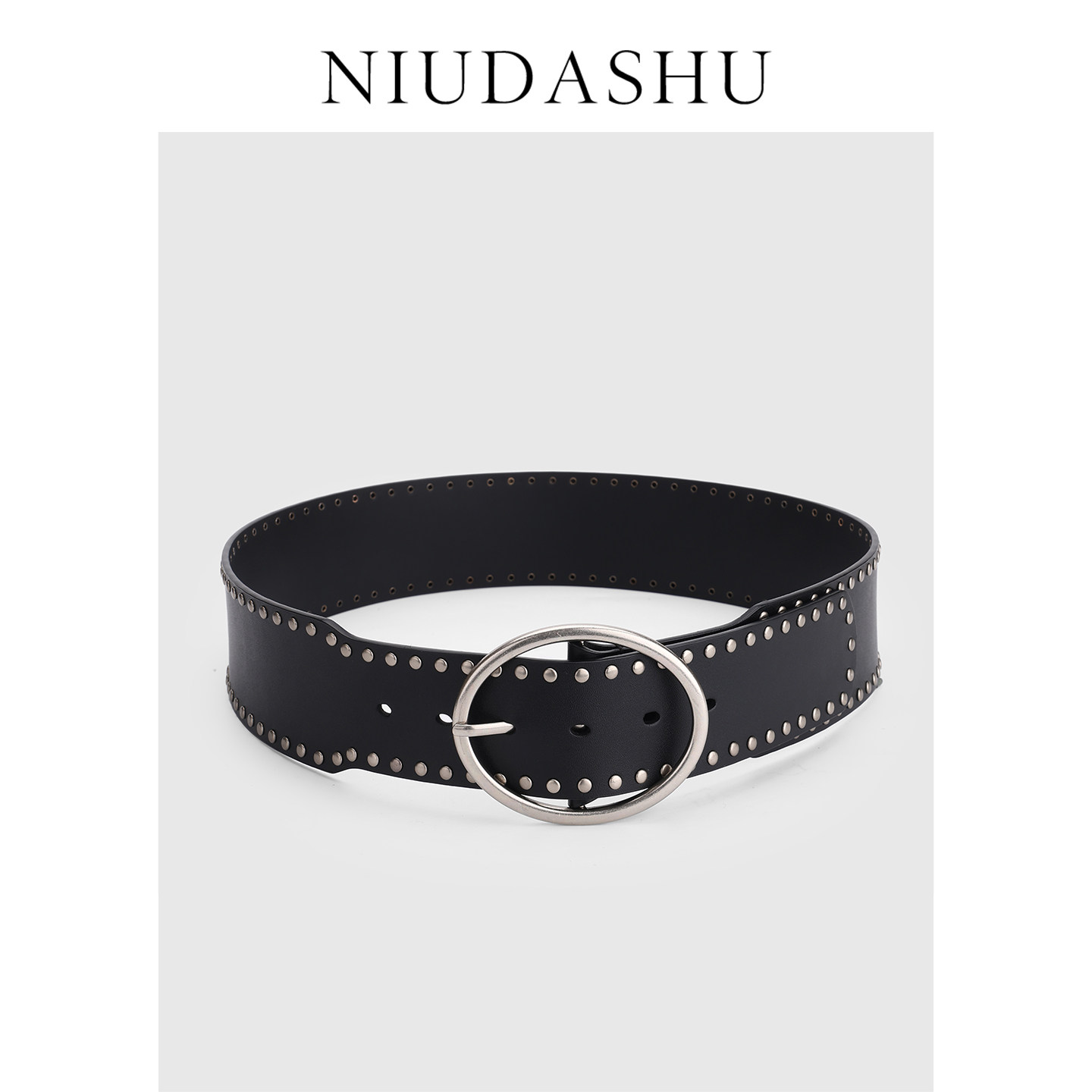 2026新款皮带女真皮装饰复古风铆钉宽装饰腰带女宽朋克哥特圆环扣