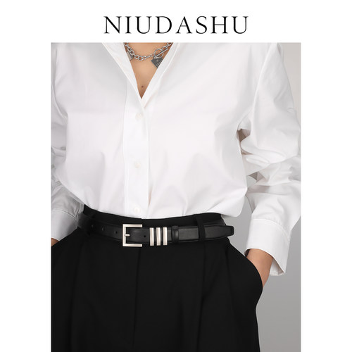 女士真皮柔软腰带配裤子合金针扣