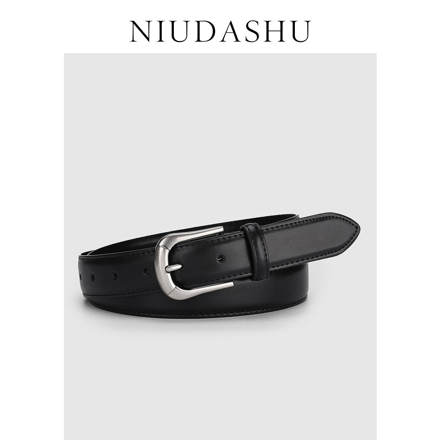 2025春季新款女士真皮腰带黑色金属扣头简约百搭装饰设计感皮带女