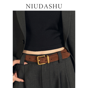 秋冬绒面皮带女真皮装 腰带女潮腰封 饰简约百搭小众设计感针扣配裤