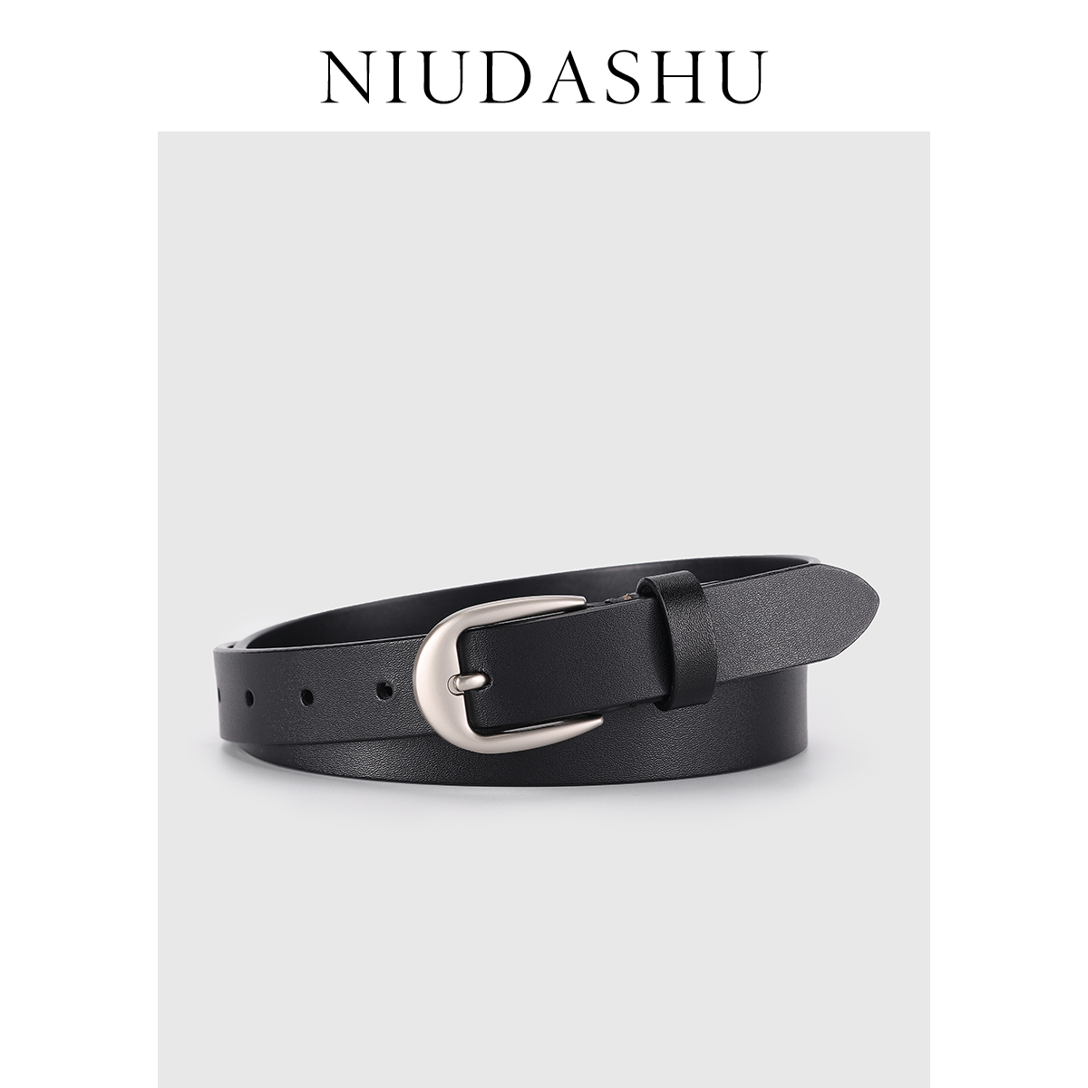 银色针扣配牛仔裤腰带女黑