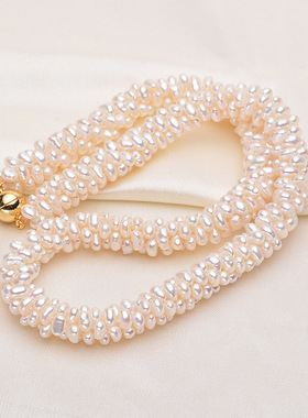 秋冬新款毛毛虫毛衣链吸铁石小众百搭手工编织天然淡水珍珠项链女