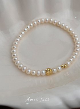 镀18k金淡水珍珠手链简约设计几何碎银子手串小众轻奢高级感手饰