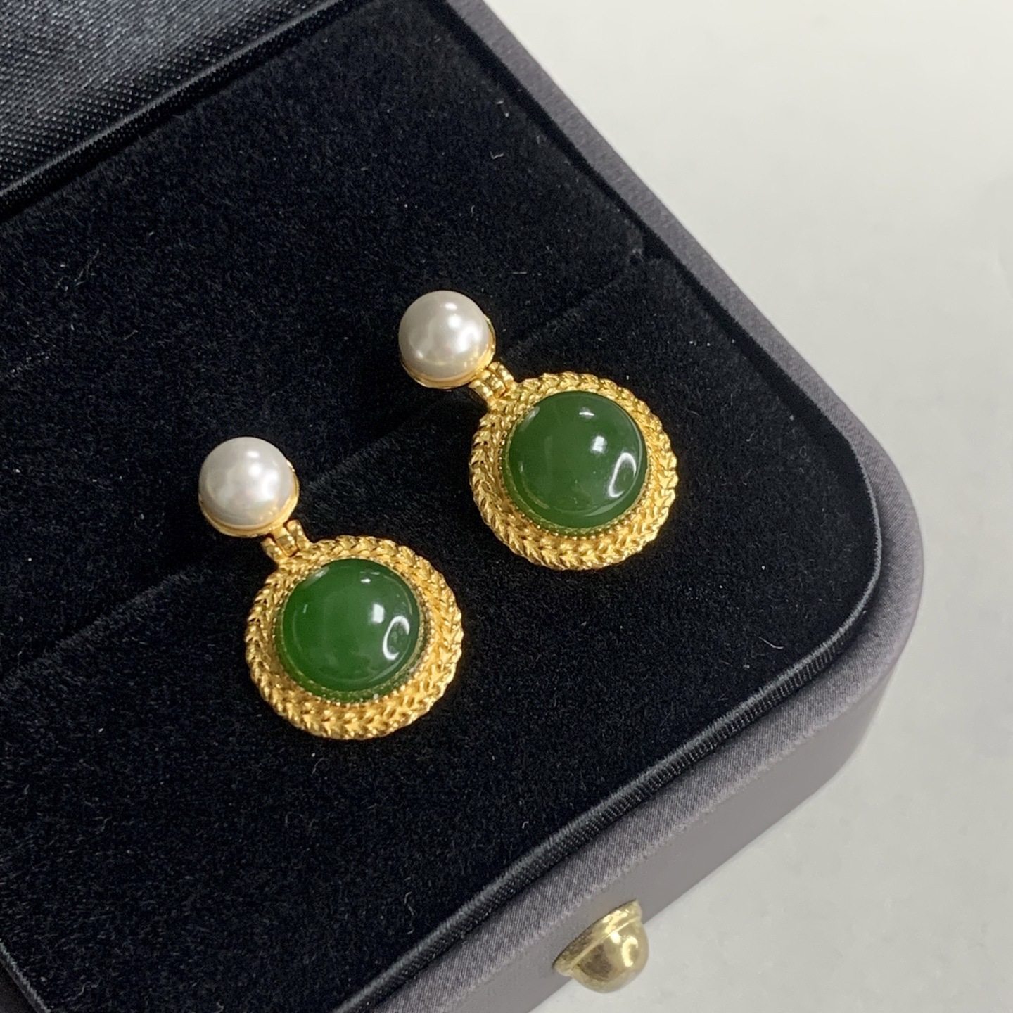 正品珠宝轻奢百搭925银镶和田碧玉时尚耳钉小众设计感耳钉