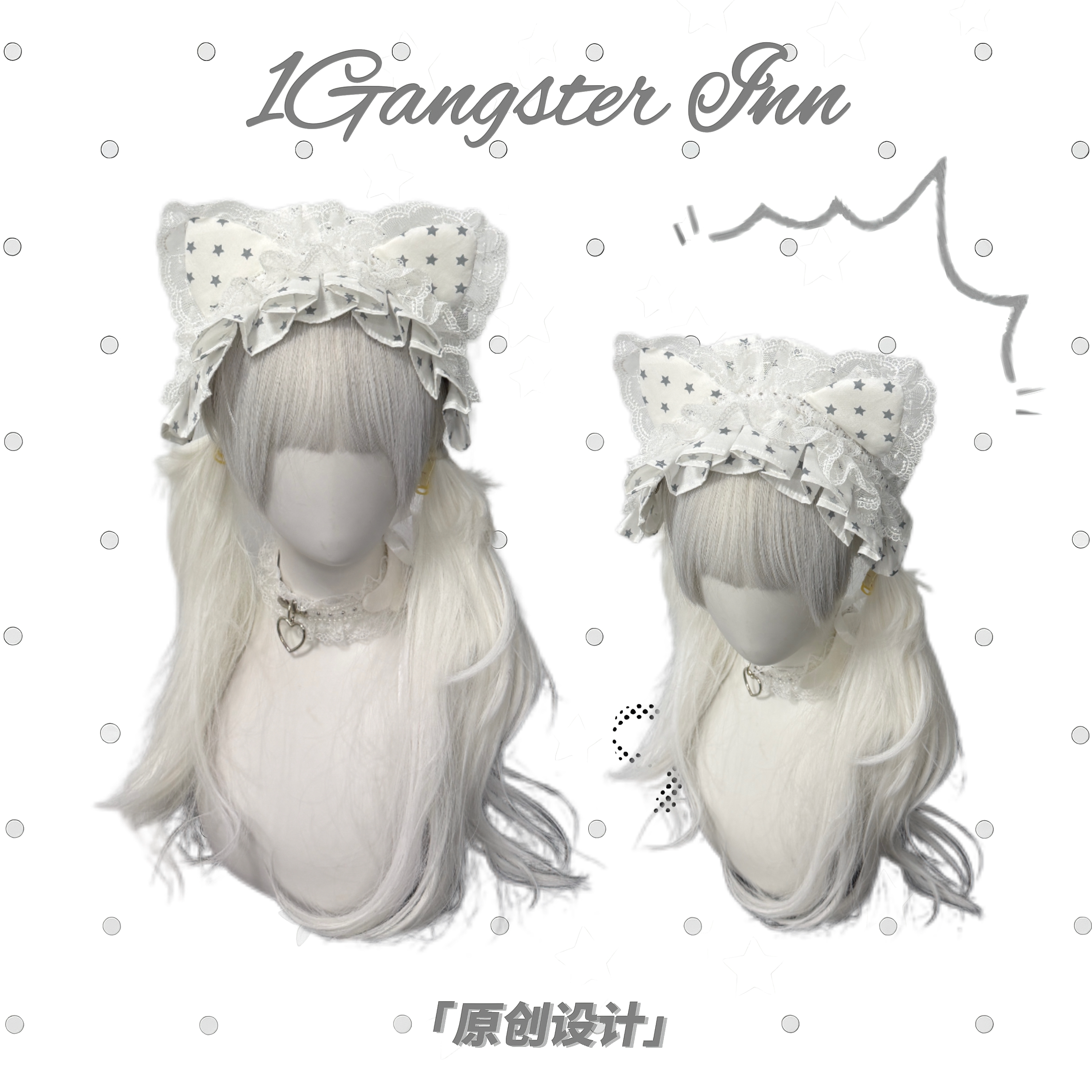 1Gangster Inn原创lolita波点猫耳发带小猫头饰亚文化配饰蕾丝图片