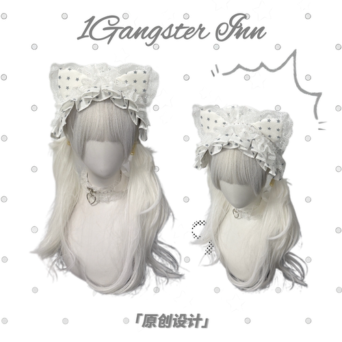 1Gangster Inn原创lolita波点猫耳发带小猫头饰亚文化配饰蕾丝
