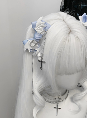 1Gangster Inn原创蕾系型发夹亚文化头饰蓝色点缀十字架百搭对夹