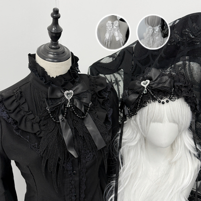 1GangsterInn原创Lolita黑色蕾丝蝴蝶结哥特蕾系洛丽塔领结脖饰