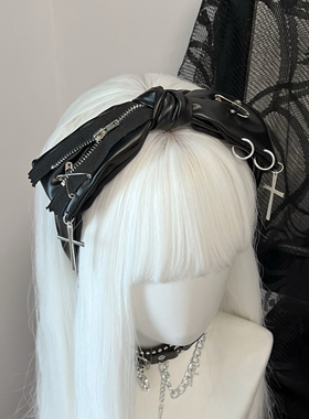 1Gangster Inn原创暗黑朋克发箍蝴蝶结头饰亚文化哥特小众皮发箍