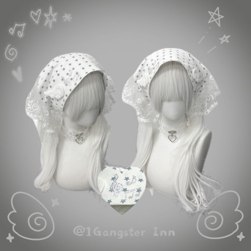 1GangsterInn 原创音符花边五角星波点三角巾萌宅亚文化头饰头巾