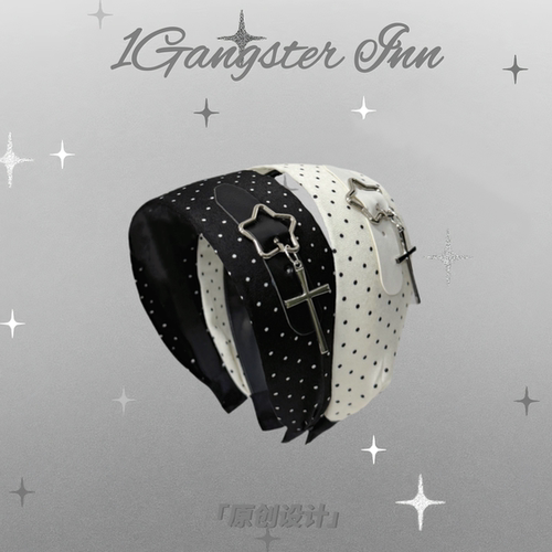 1Gangster Inn新款波点皮扣五角星发箍萌古早高颅顶头箍发卡发饰