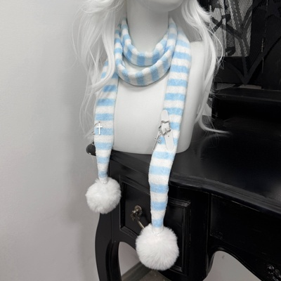 1Gangster Inn原创秋冬毛绒条纹围巾保暖古早百搭可爱亚文化护脖