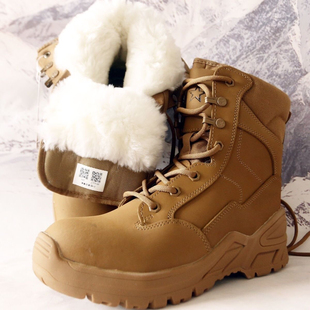 边际华3512新式 棕色轻便防寒作战训靴男高帮战术户外羊毛保暖防水