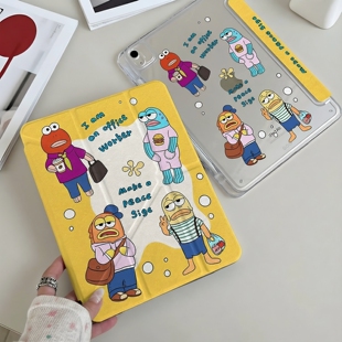 黄底比奇堡适用ipad11代air8/76/pro11平板保护套caseipad10.2英寸9//8/7代minni6/78.3防弯亚克力背板
