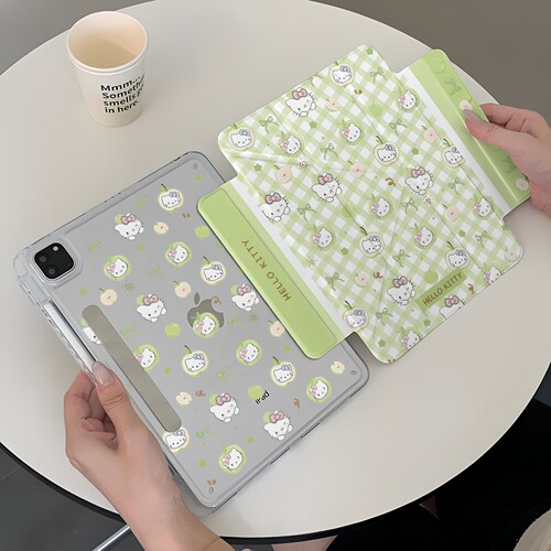 绿苹果格纹KT猫侧贴磁吸分离新款ipadair11/8765pro保护壳12.9英寸13亚克力背板轻薄可爱卡通10.2case保护套