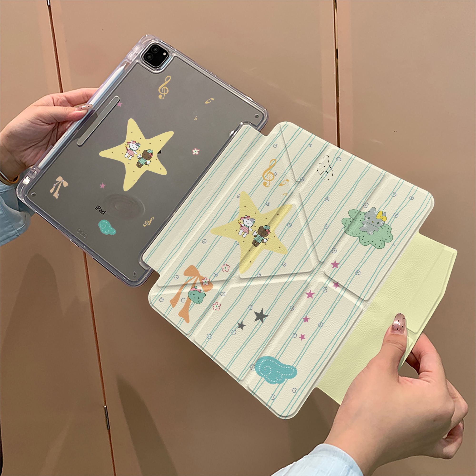 星星音符KT猫适用苹果minni67ipad11pro10保护air67壳11寸轻薄带硬壳防弯亚克力可爱卡通10.9寸iPad iPad7/9