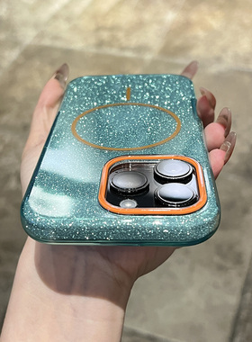 2025新款网红爆款双层加厚绿色闪粉适用于iPhone16ProMax手机壳苹果15超好看14Pro细圈磁吸13防摔12ip奢华16e