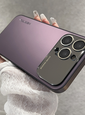 玻璃视窗AG磨砂适用苹果14pro手机壳紫色iphone14promax超薄裸机手感新款13的全包防摔p男女小众高级感12套11