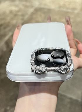 2025新款网红爆款果冻白色镶钻KT猫镜头适用于iPhone16ProMax手机壳苹果15p超好看14Pro防摔套13夏日多巴胺ip