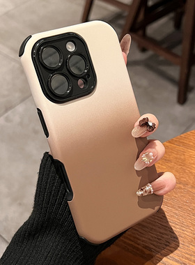 四角气囊防摔渐变橙色适用苹果16promax手机壳iPhon15pro全包镜头14新款13夏天2025高端12保护套小众高级感11