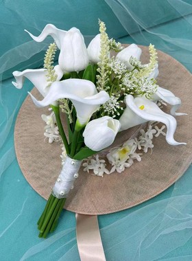 韩式新娘结婚领证手捧花马蹄莲婚纱照拍摄道具结婚婚礼白色手拿花