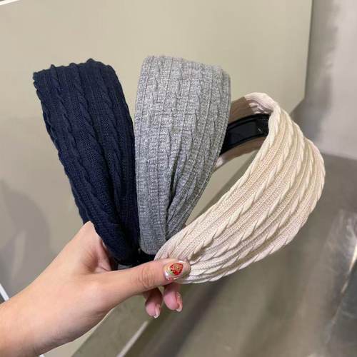 9.9韩国东大门baket发饰秋冬纯色针织纹理感宽边发箍