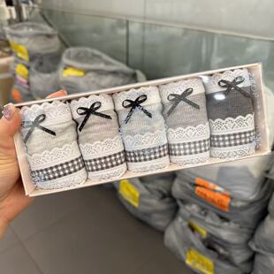 套盒五条装 3.16韩国东大门flora新款 蕾丝格纹蝴蝶结内裤