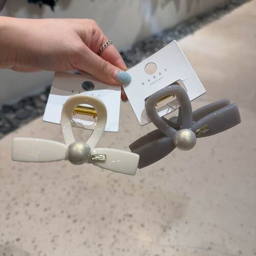 韩国baket发饰优雅气质珍珠蝴蝶结发夹后脑勺抓夹时尚盘发鲨鱼夹