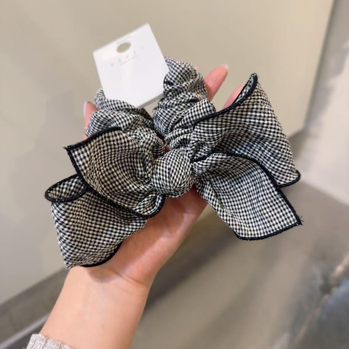 5.27韩国东大门baket发饰布艺细格蝴蝶结发绳发圈