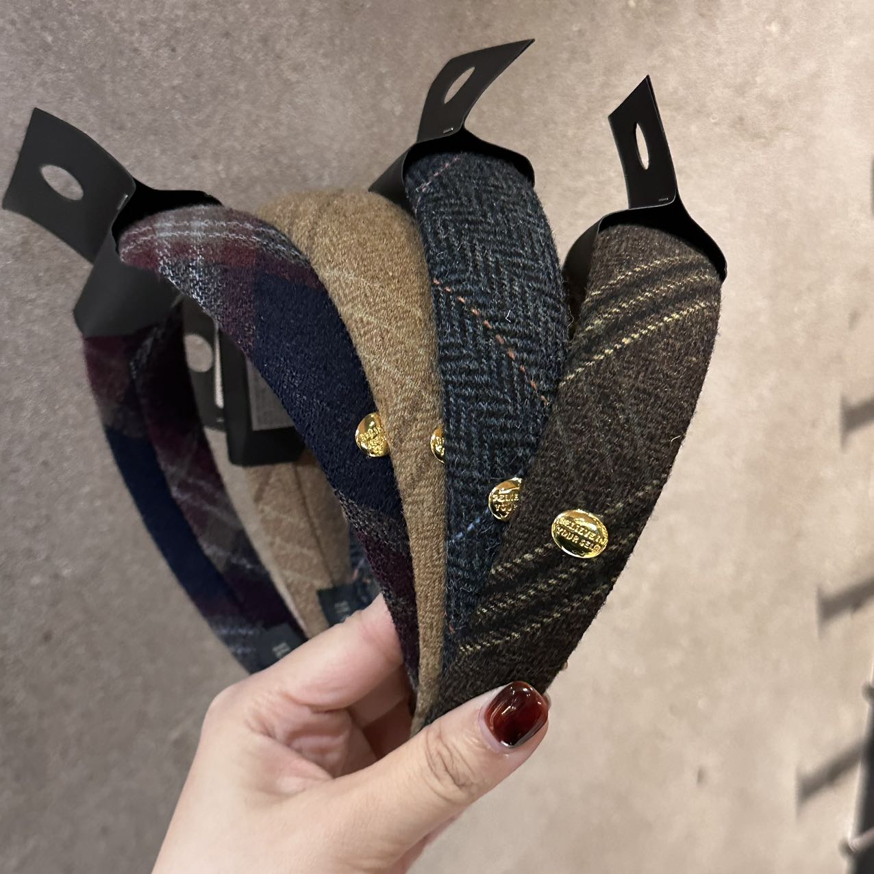 韩国nyunyu发饰复古气质金标格子发箍东大门学院风高颅顶头箍发卡