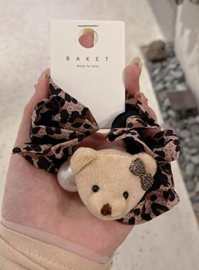 9.30韩国东大门baket发饰小熊格子复古布艺蝴蝶结发绳发圈